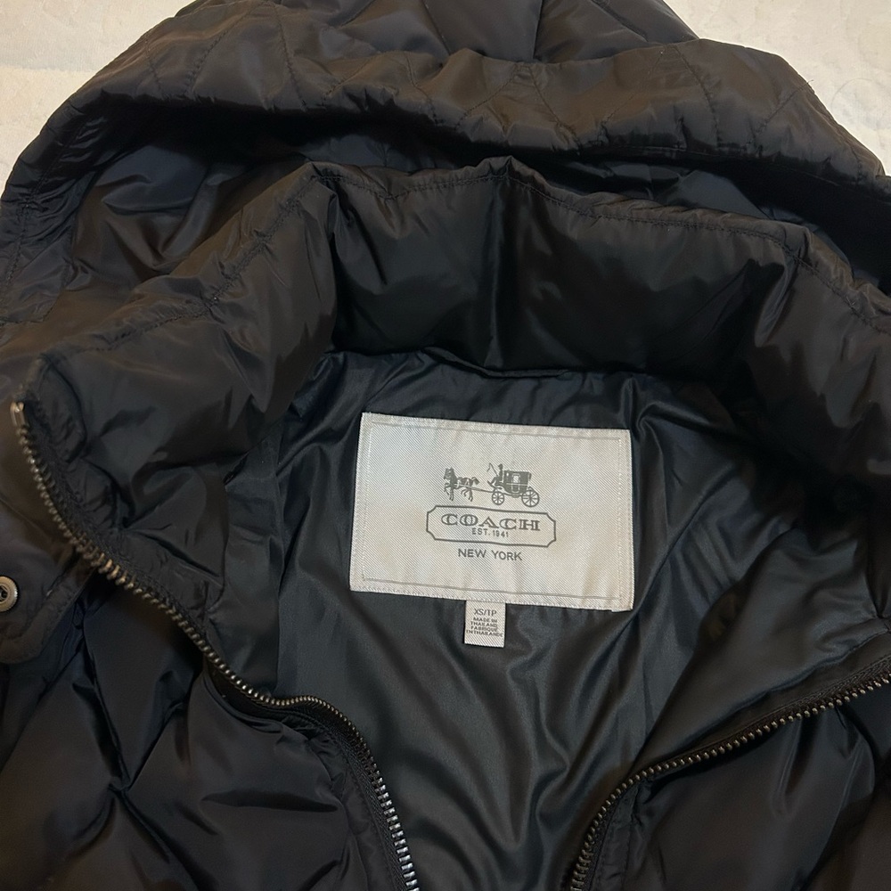 Coach Black Quilted 85% Down Jacket with Detachable Hood